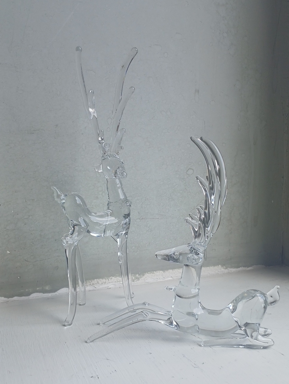 Vintage Pairs of Clear Glass Reindeer Sculpture - Elegant Home Art Accent